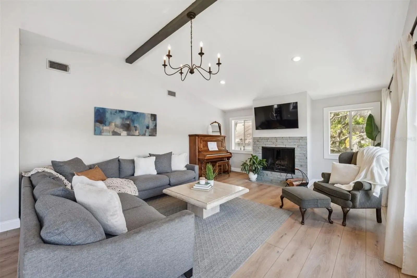 Luxury vinyl plank living room lakefront Holiday FL